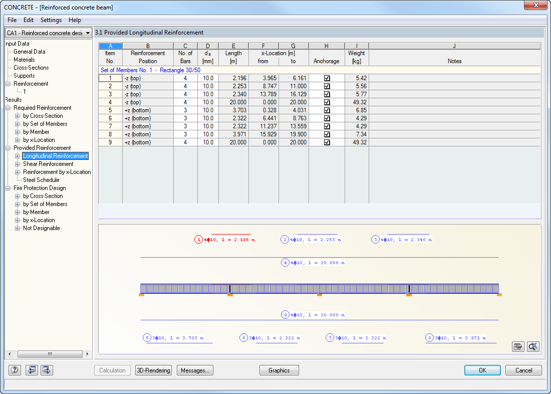 Window 3.1 Provided Longitudinal Reinforcement