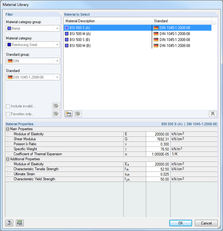 Material Library - Reinforcing Steel According to DIN 1045-1