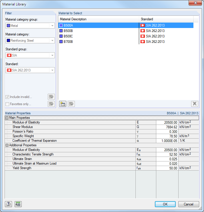 Material Library - Reinforcing Steel According to SIA 262