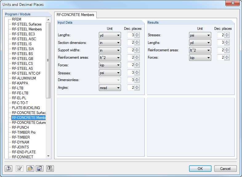 Dialog Box for Setting Units