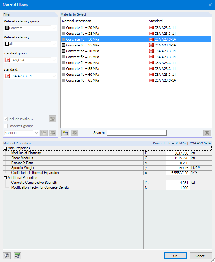 Material Library - Concretes According to CSA A23.3