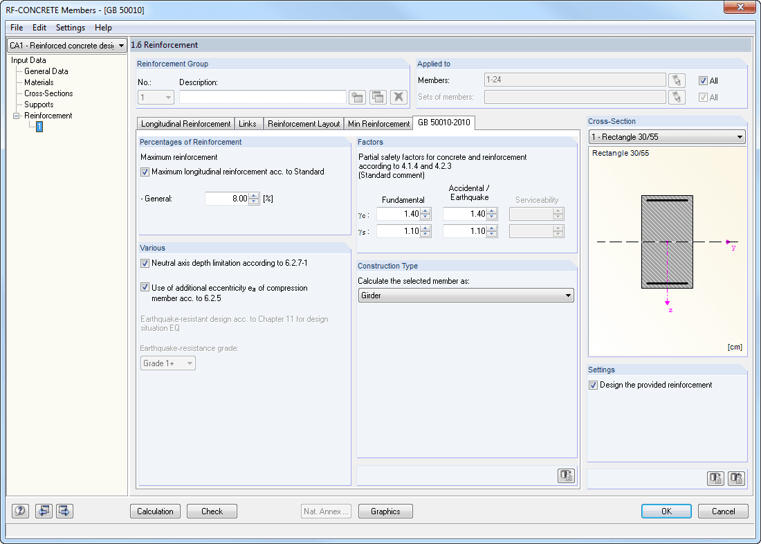 Window 1.6 Reinforcement - Tab GB 50010-2010