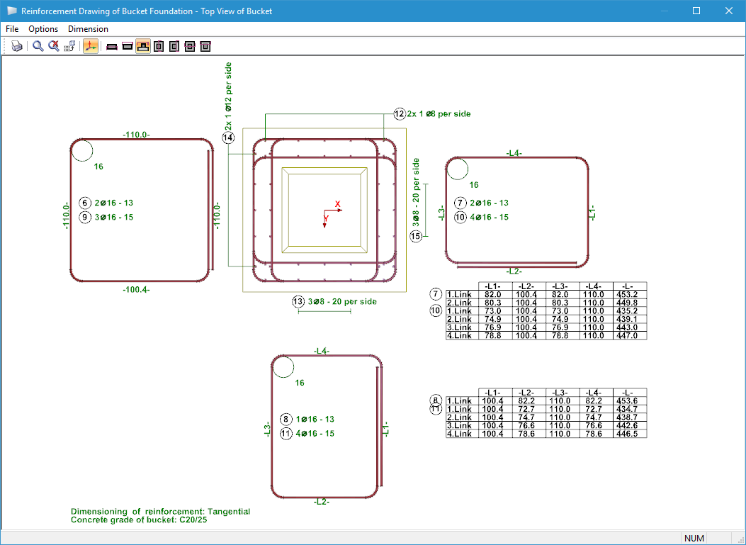 Reinforcement Drawing - Top View of Bucket