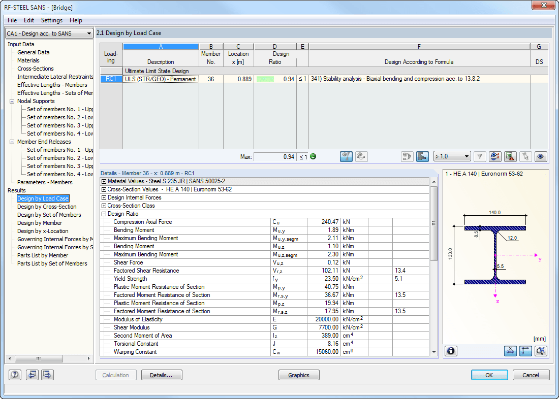 Window 2.1 Design by Load Case