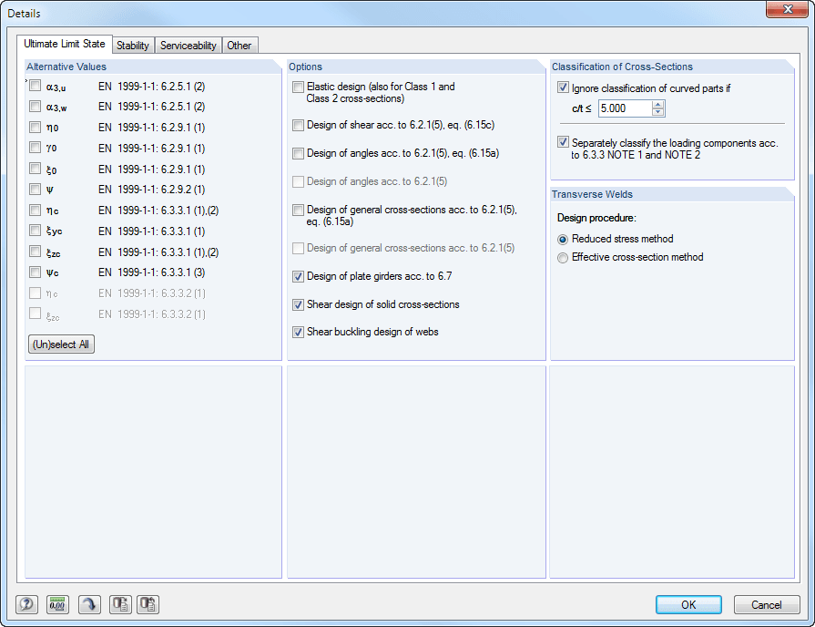 Detailed Settings for Load Bearing Capacity