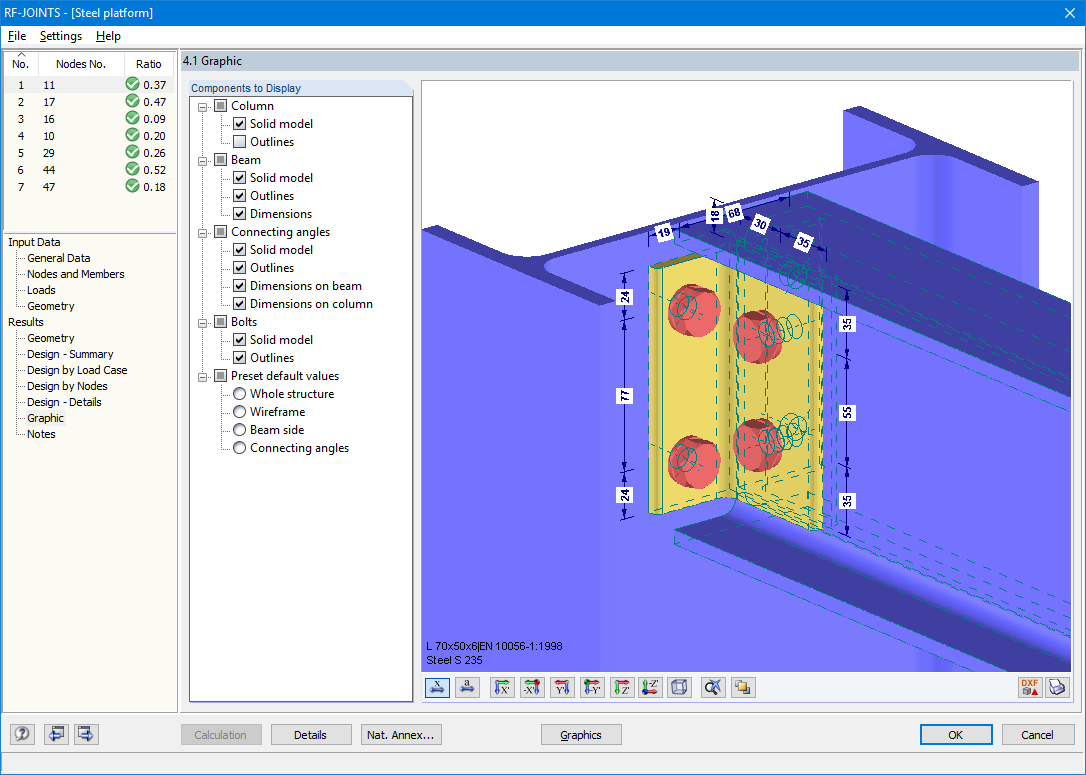 Graphical Representation of Connection with Web Angles on Column