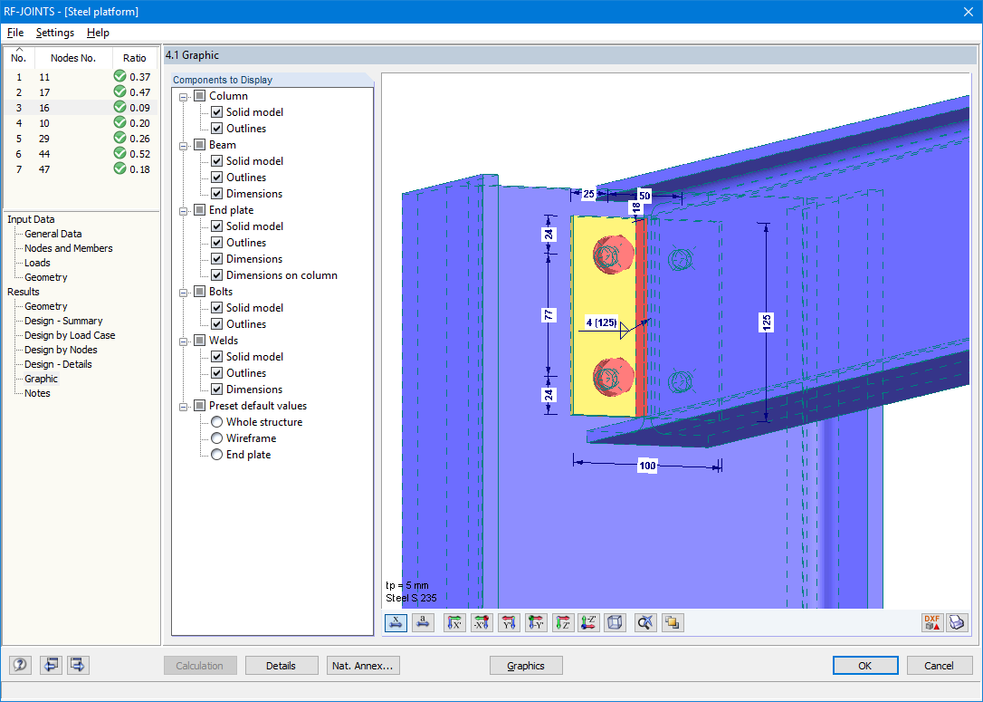 Graphical Display of End Plate Connection to Column