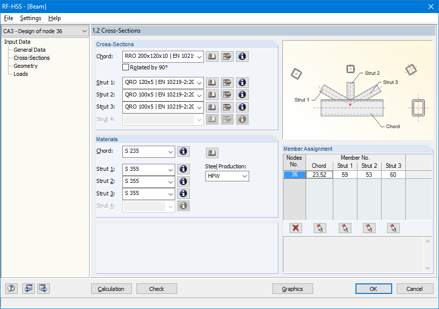 Cross-Section Data for Flange and Struts