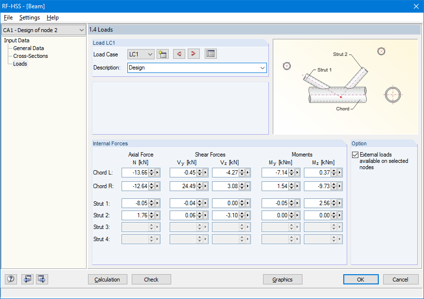 Manual Input of Design Internal Forces