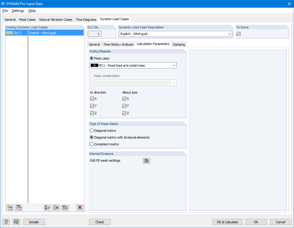 Dynamic Load Cases - Calculation Parameters