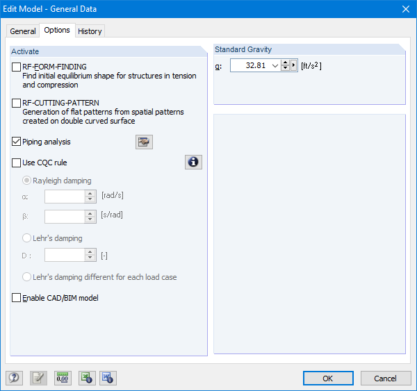 Activation of RF-PIPING Base in Model General Data