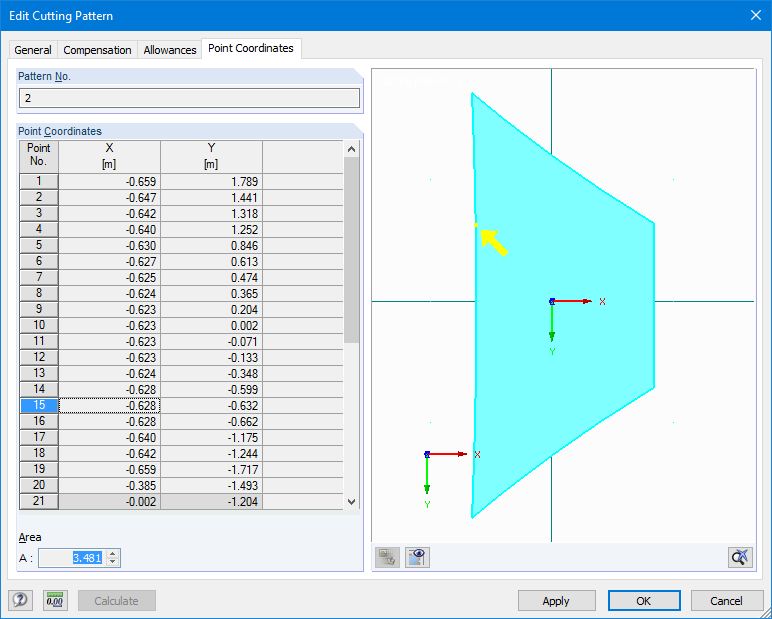 Output of Point Coordinates of Cutting Pattern