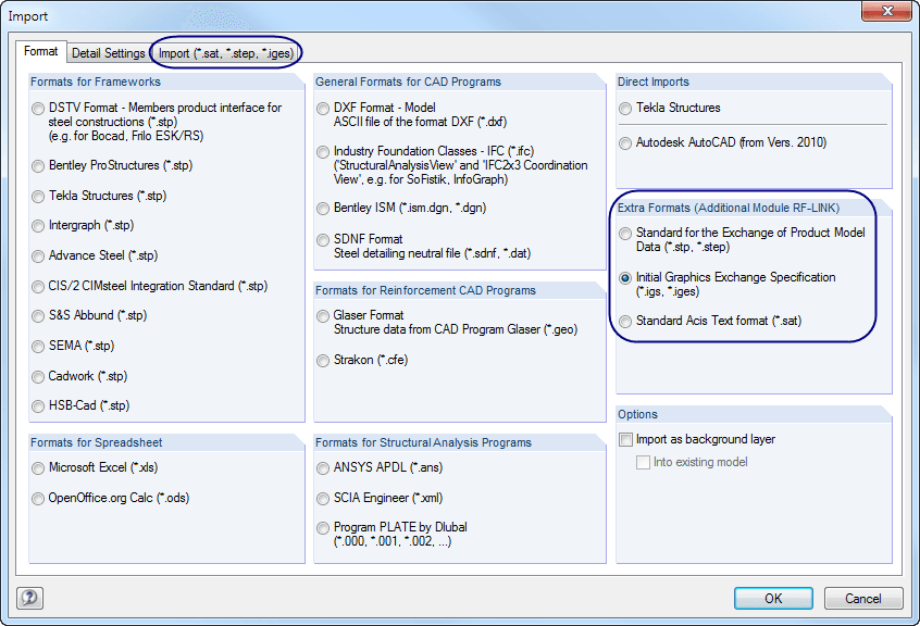 Import of SAT, IGS, and STP Files