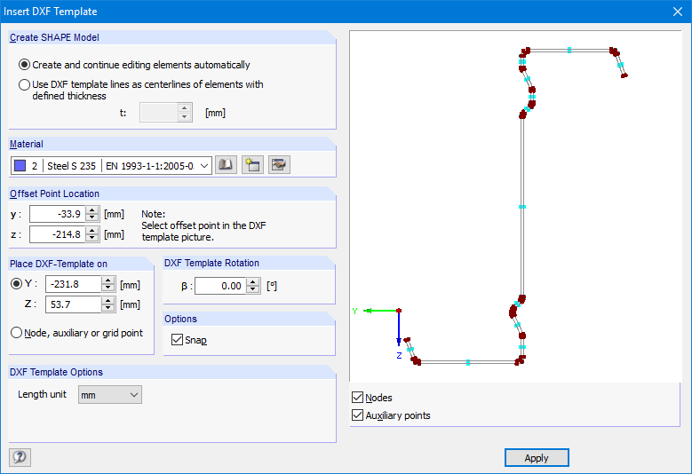 Dialog Box "Insert DXF Template" 