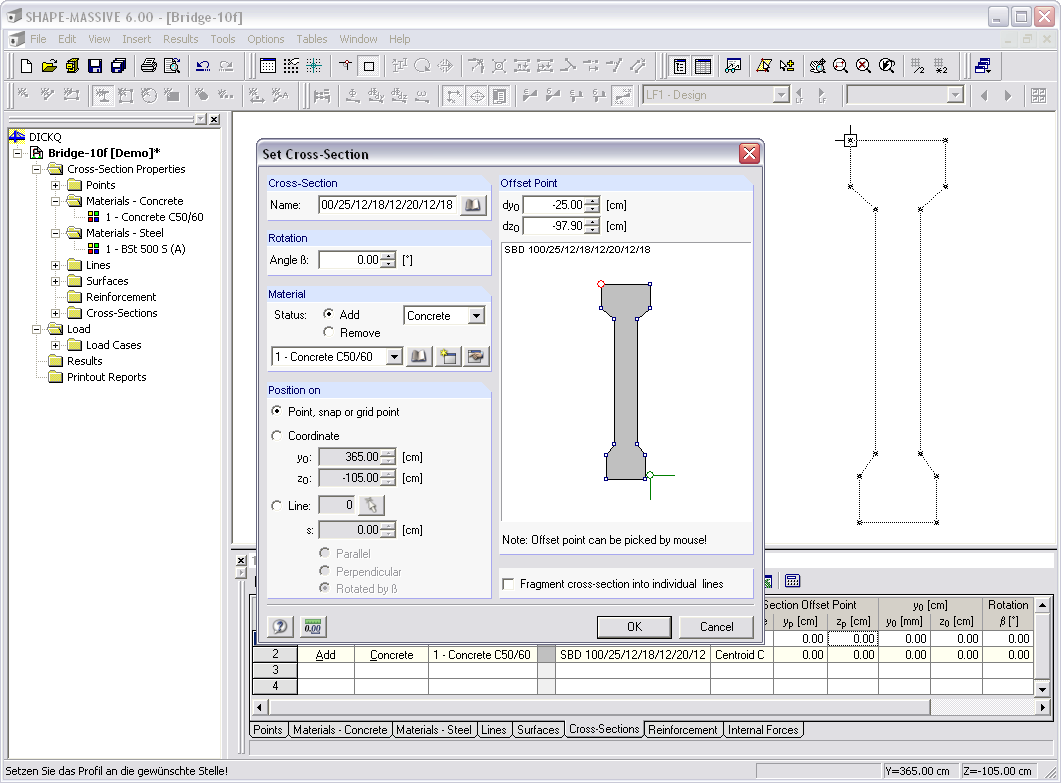 Dialog Box "Set Cross-Section" - SHAPE-MASSIVE Cross-Section Properties Program