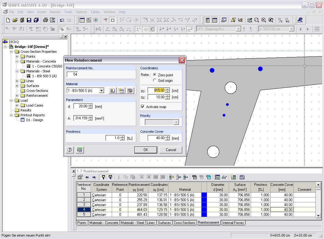 SHAPE-MASSIVE Cross-Section Properties Program - Graphical Setting of Point Reinforcement