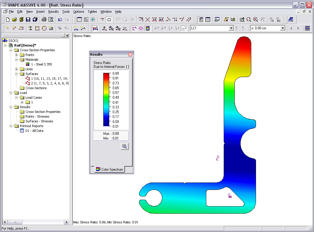 THICKQ Cross-Section Properties Program  | Results - Stress Ratio of Rail