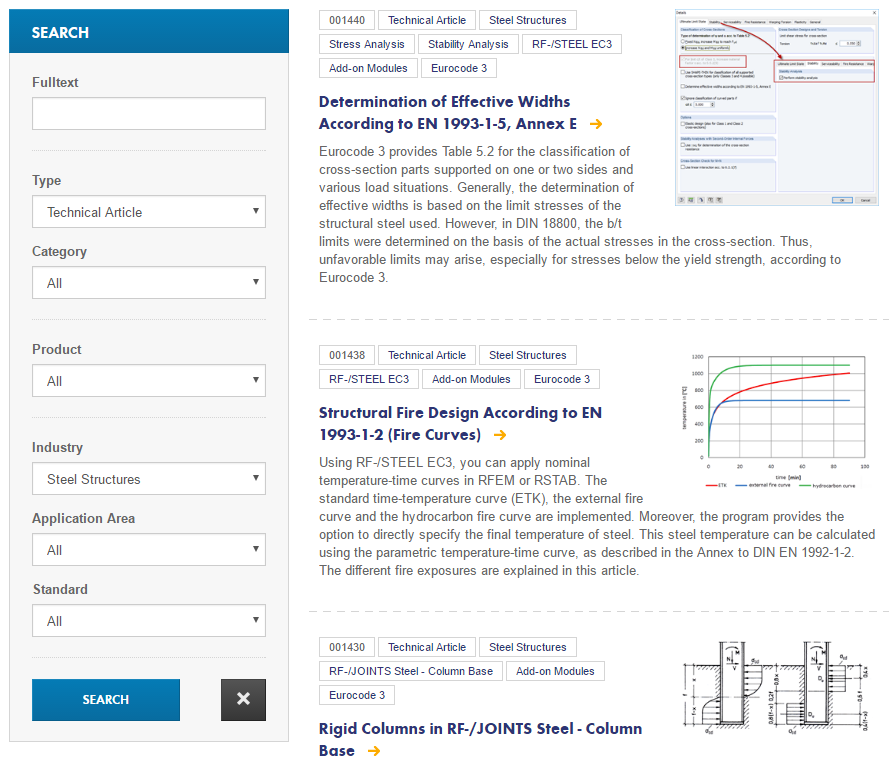 Technical articles on the subject of "Steel Construction" in the "Knowledge Base" section of the Dlubal website 