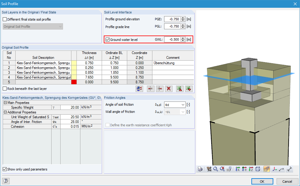 Figure 01 - Activate Groundwater Level for Soil Profile