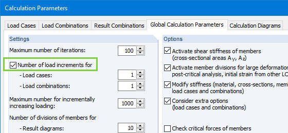 "Number of load steps" Check Box in Calculation Parameters