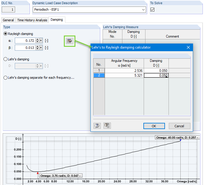 RF-/DYNAM Pro - Forced Vibrations: Conversion of Lehr's Damping into Rayleigh Damping