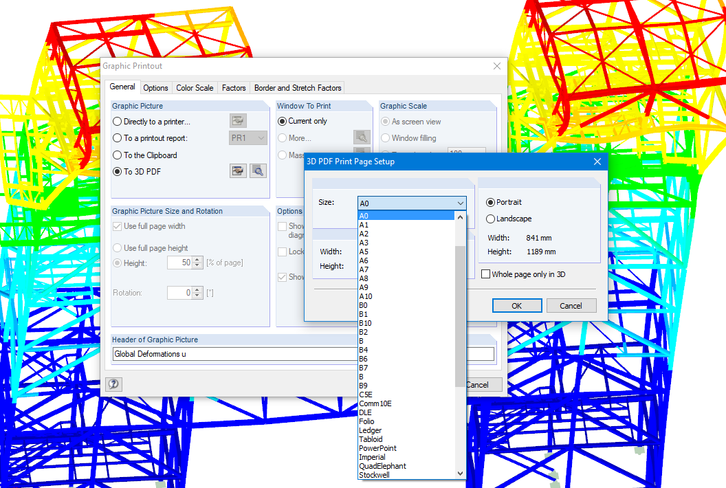 RFEM/RSTAB: 3D-PDF-Druck in verschiedene Blattformate