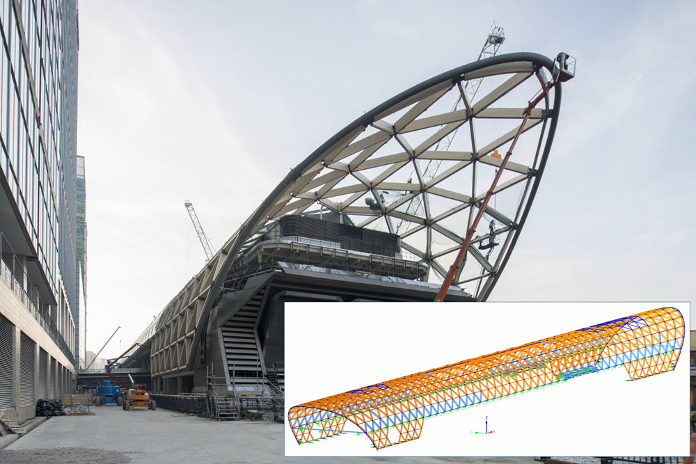 Calculated with RSTAB: Crossrail Station in Canary Wharf London (© www.wiehag.com)