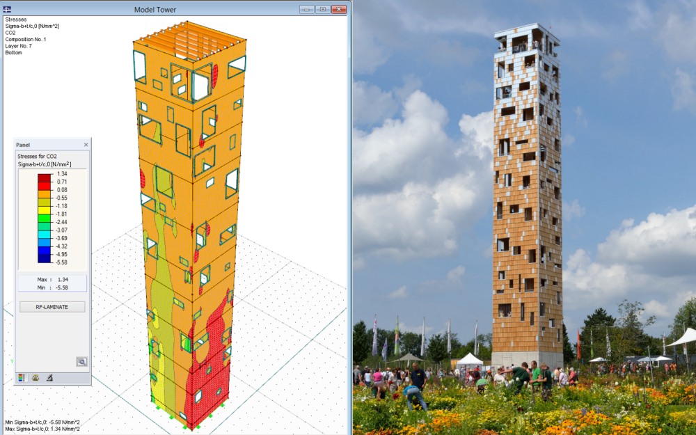 Cross-Laminated Timber Lookout Tower Designed in RFEM and RF-LAMINATE (© www.wirth-baustatik.de)