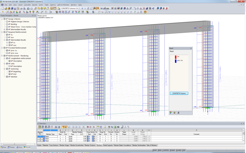 Column Reinforcement Calculated in CONCRETE Columns in RSTAB