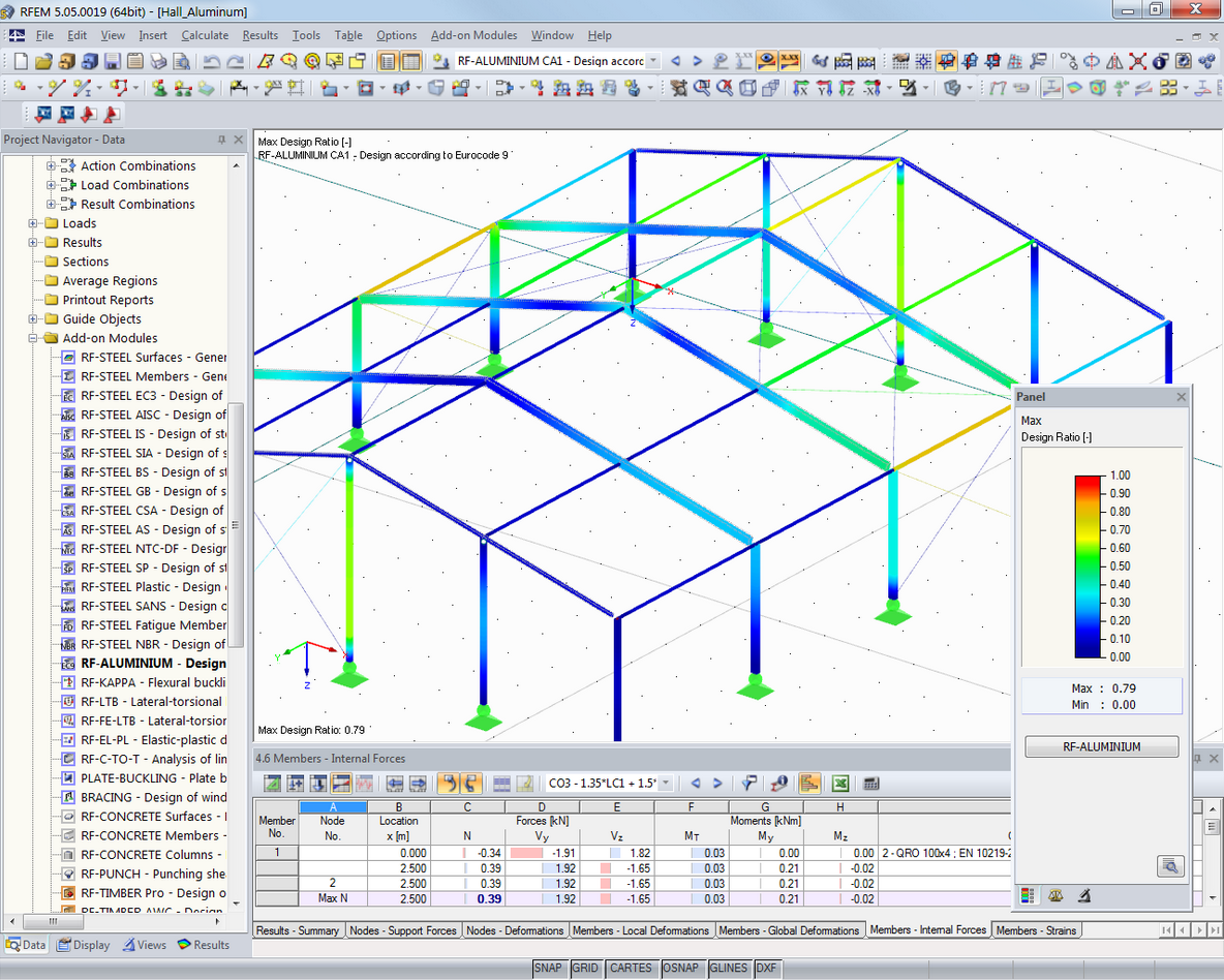 Design Results of RF-ALUMINUM in 3D Rendering in RFEM