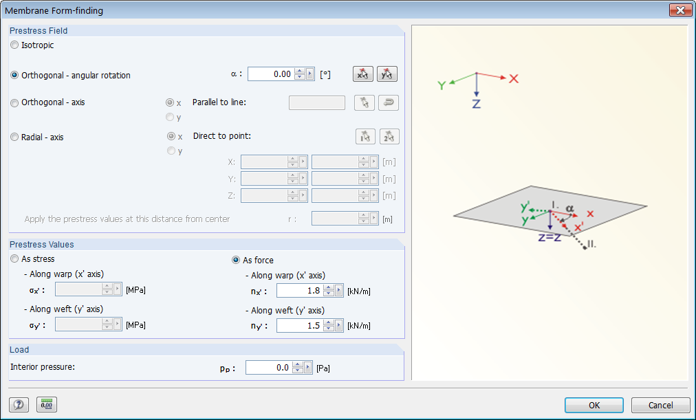 Prestress Parameters for Membranes