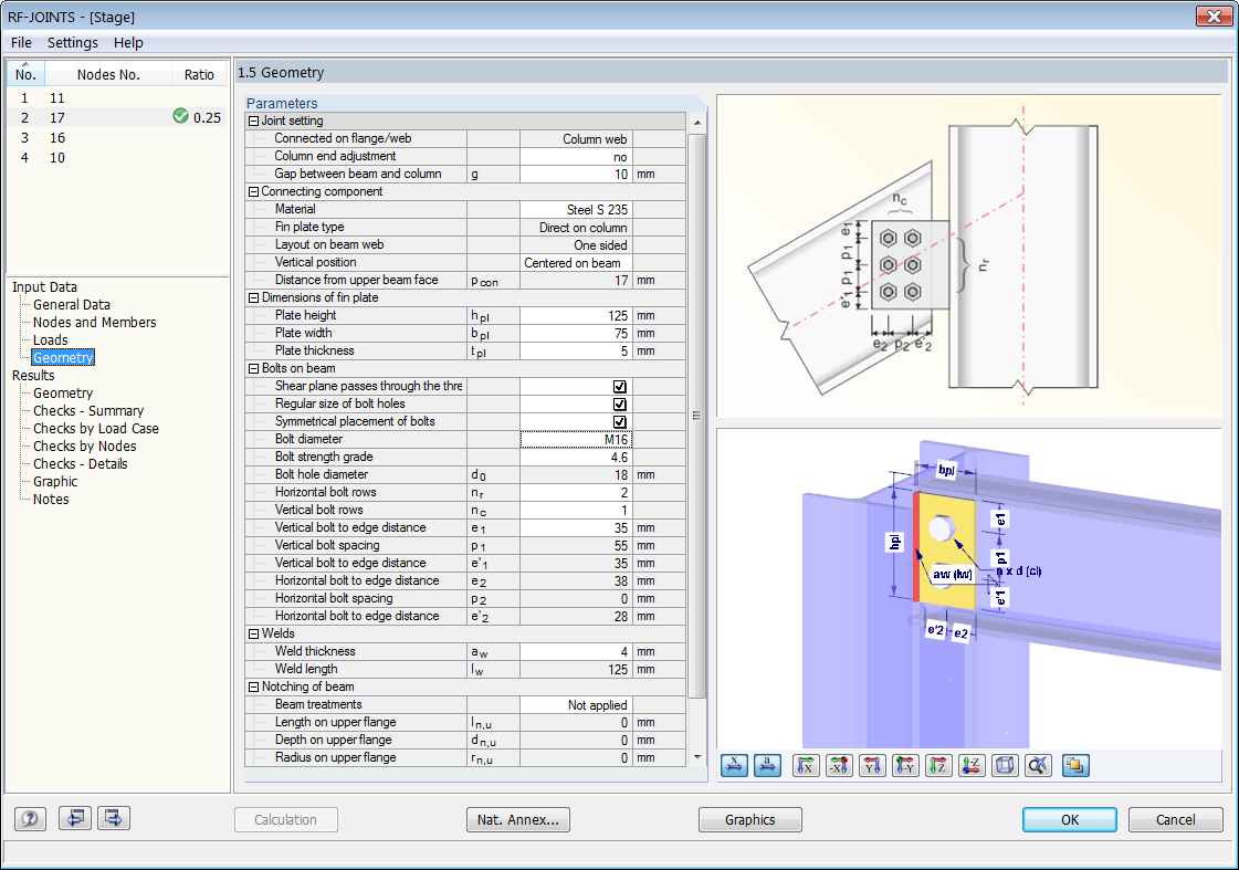 Parameters of Fin Plate Connection in RF-JOINTS Steel-Pinned