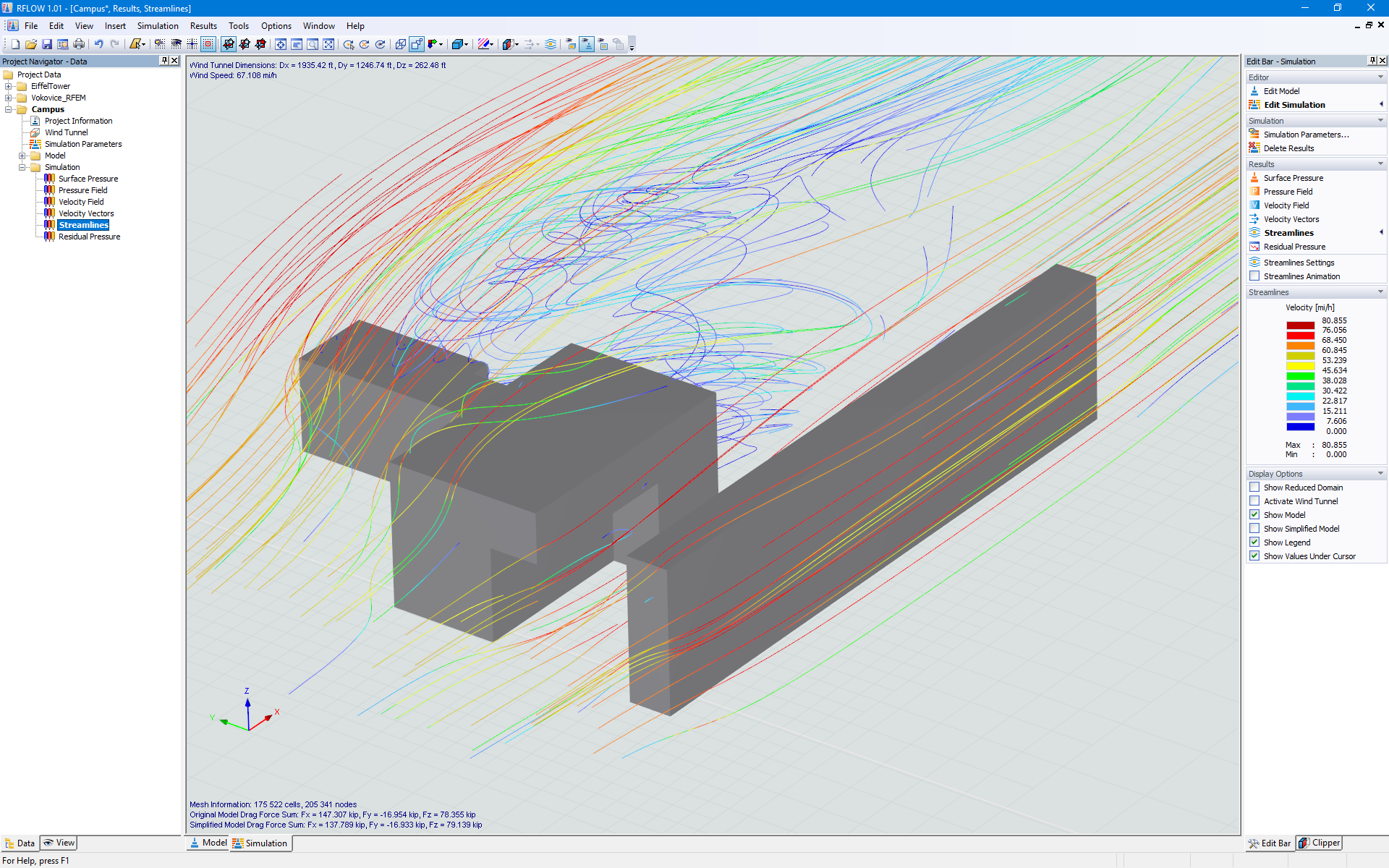 Simulation of Wind Flows in "RWIND Simulation" Program 