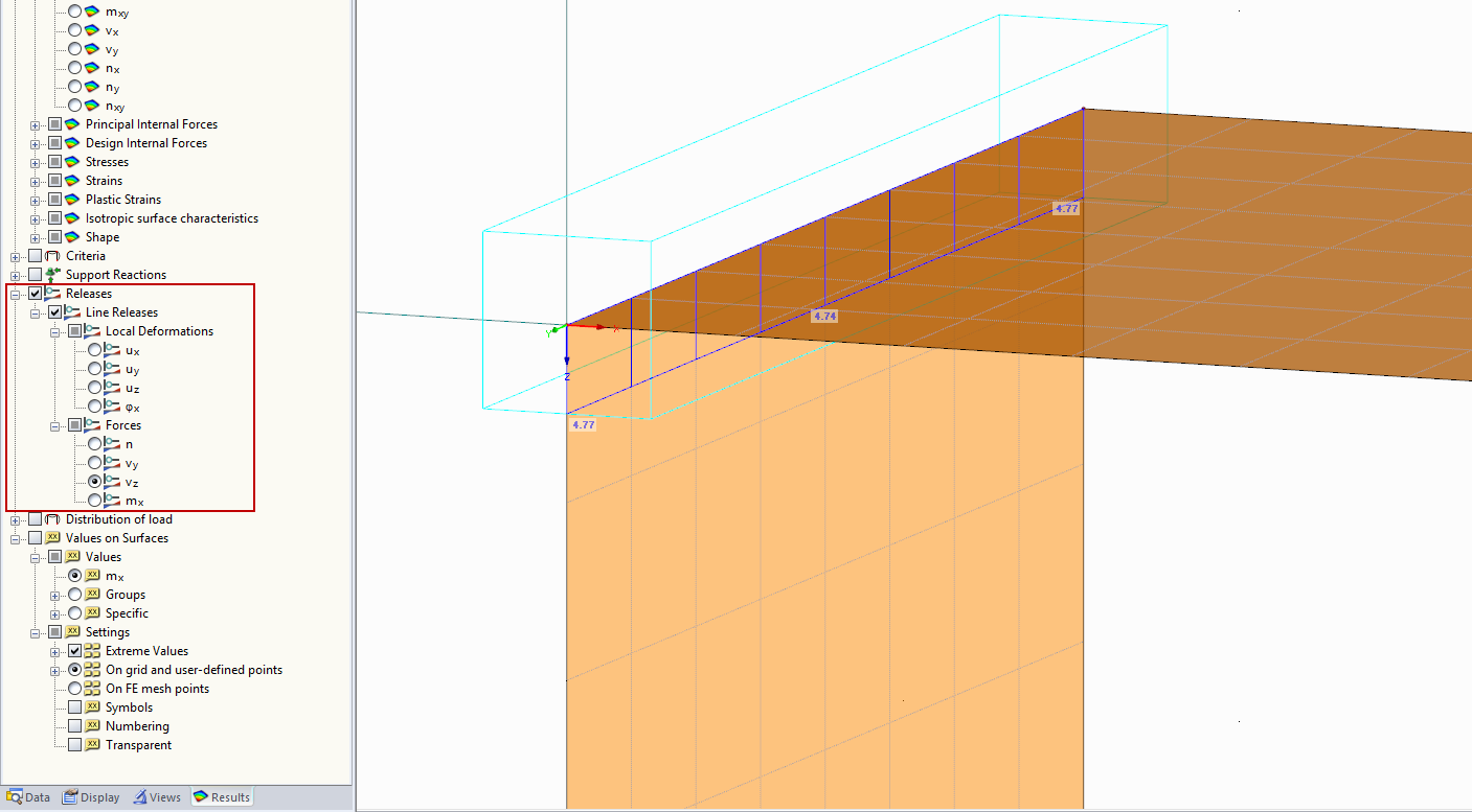 RFEM: Display of Forces of Line Hinges as well as Line Releases