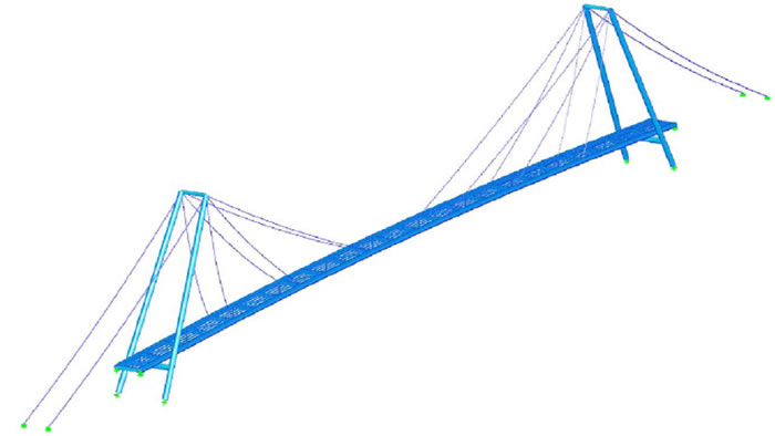 Cable-Stayed Pedestrian Bridge over Reservoir in Luxembourg