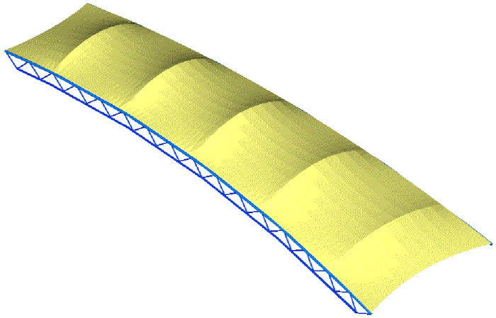 Module analysis and design of a steel membrane structure for the roofing of a sports center in Fürth