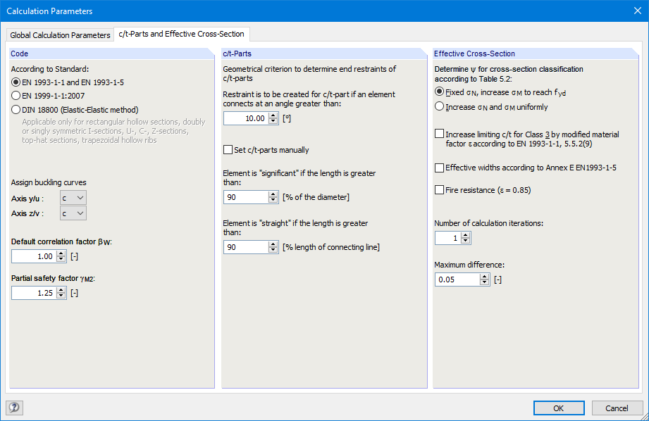 SHAPE-THIN Cross-Section Properties Software | Calculation Parameters