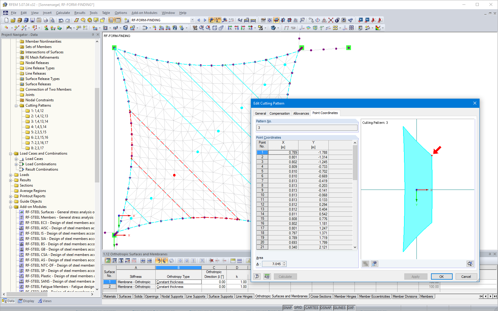 Display of Cutting Patterns in the RFEM Model