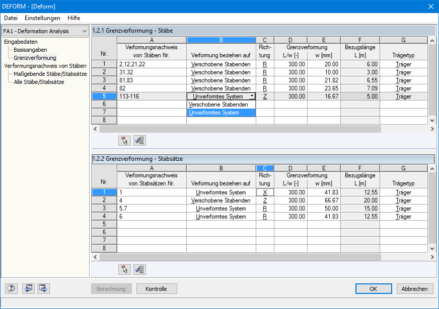 Input: Reference of Deformations and Limit Deformations for Members and Sets of Members