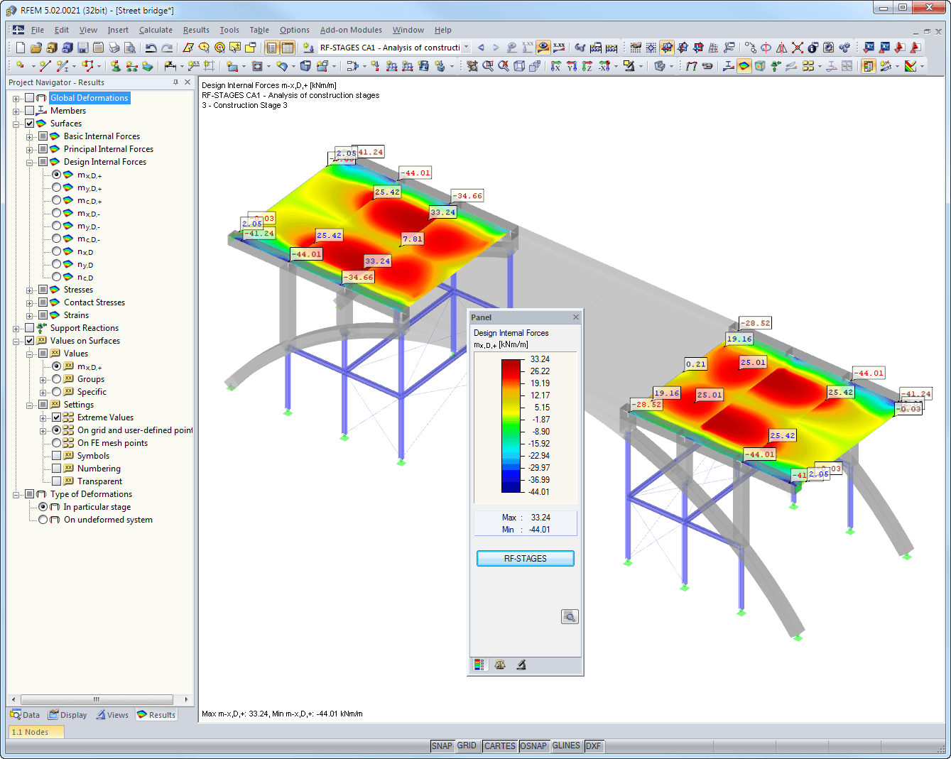 Design Internal Forces Shown for Construction Stage 3 in RFEM