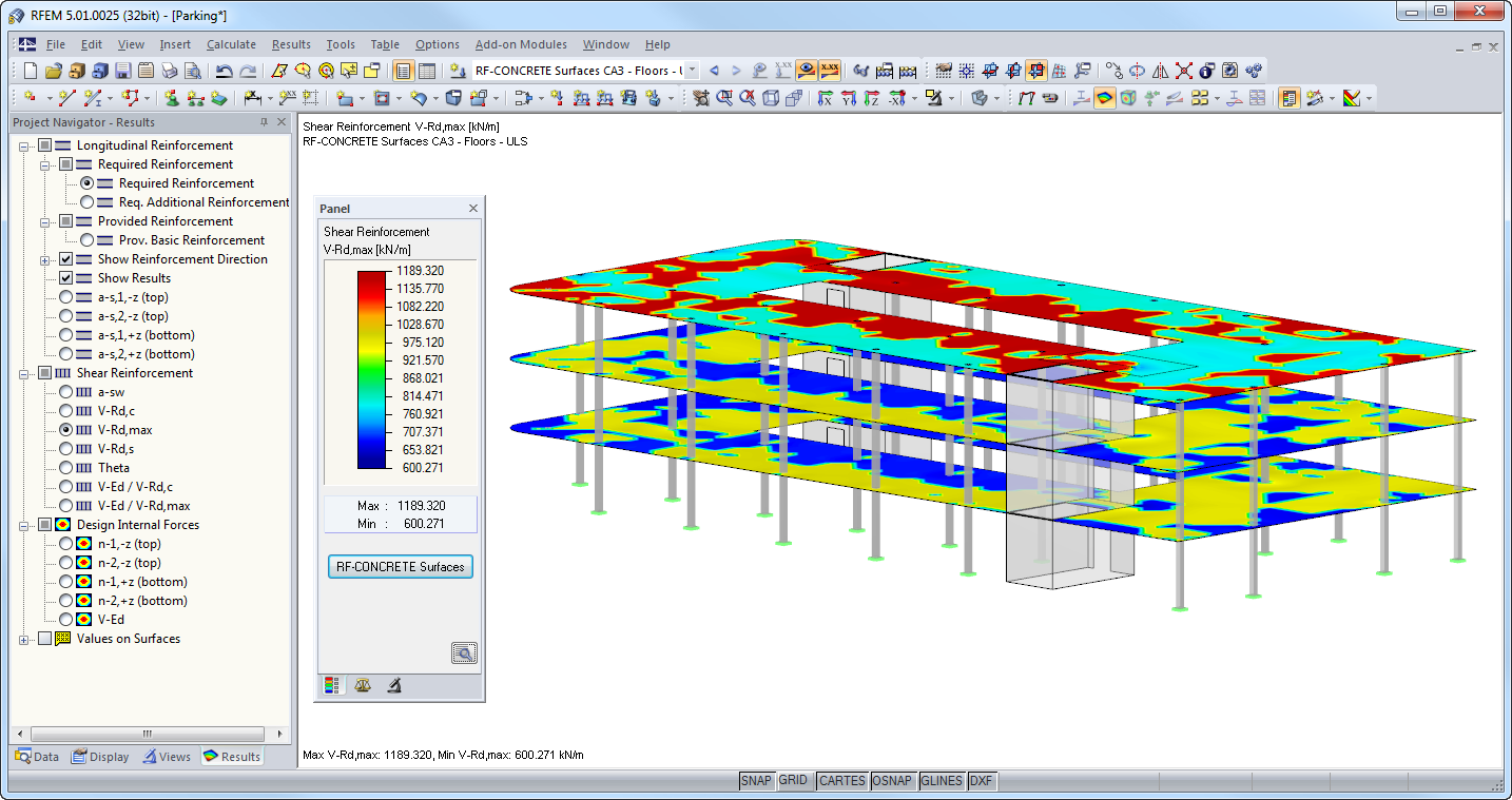 RF-CONCRETE Surfaces - Graphical Results Output for Complete Structural Model