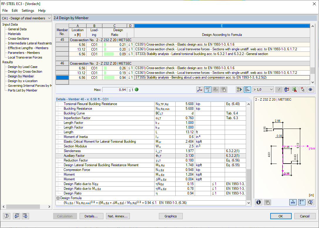 Design Result Tables 