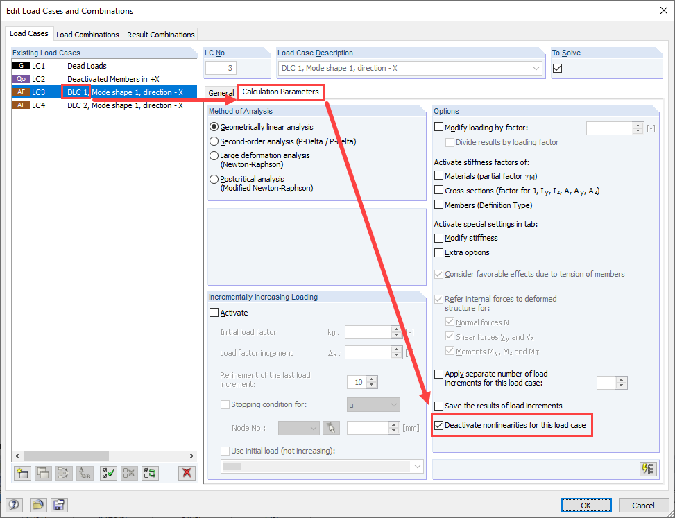 "Deactivate Nonlinearities for this Load Case" Option 