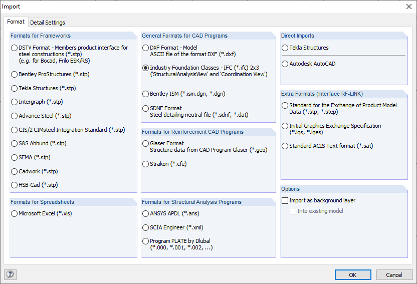 RFEM Dialog Box to Import Data