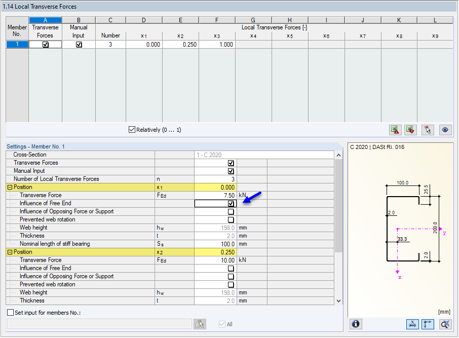 Defining Local Transverse Forces Manually