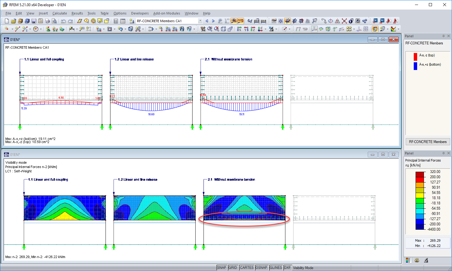 Required Reinforcement for Rib and Axial Force Distribution of Wall