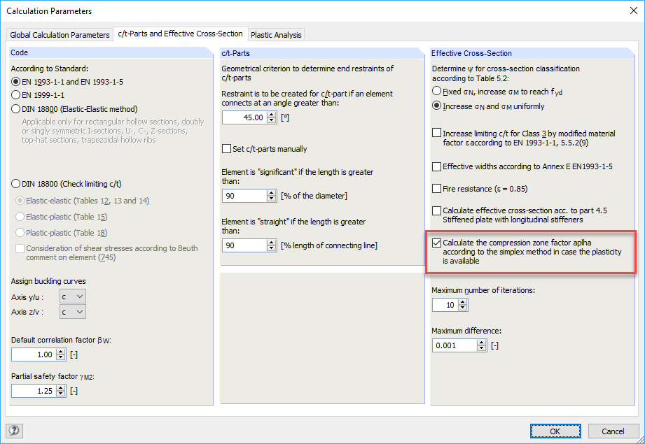 Dialog Box "Calculation Parameters"  