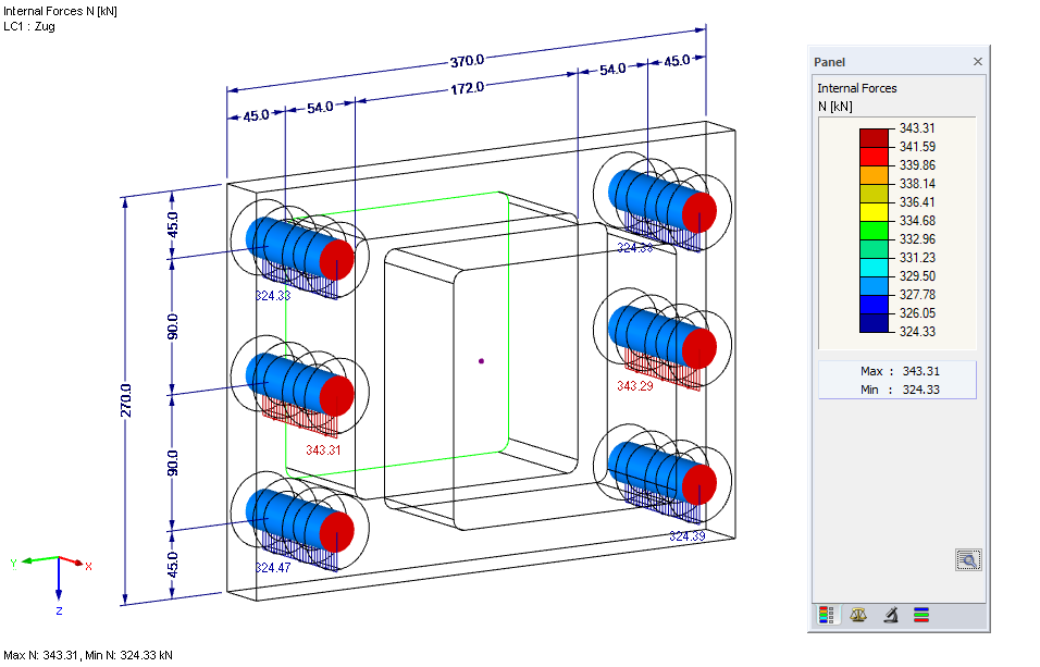 Bolt Forces F,t,Ed (Including Contact Forces) for e = 45 mm