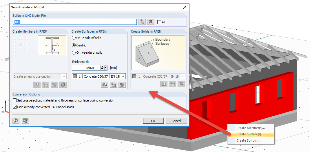 Dialog Box for Converting Architectural Solid