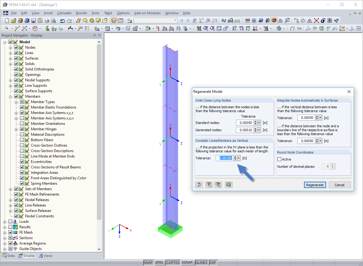 "Regenerate Model" Dialog Box and Result